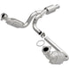 MagnaFlow catalytic converter direct fit for Chevy Avalanche 2009-2013 5.3L engine, showing the metal unit with inlet and outlet pipes.