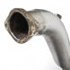 Stainless Works 2017 F-150 Raptor 3.5L downpipe with high-flow cats and factory connection, showing polished metal and connection points.