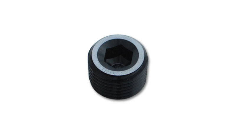 Vibrant aluminum 1/8 inch NPT socket pipe plug fitting with a shiny metallic finish, designed for plumbing applications.