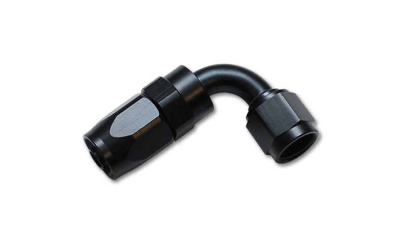Vibrant -12AN 90 degree elbow hose end fitting showing metallic finish and precise bend for high-performance fluid connections
