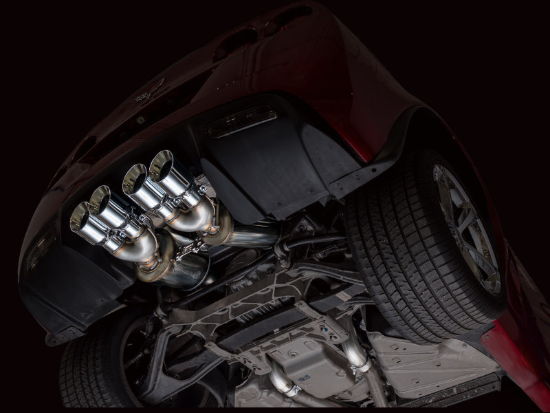 AWE Tuning axle-back exhaust for 2005-2007 C6 Chevrolet Corvette 6.0L with chrome silver tips, showcasing the exhaust tips and piping.
