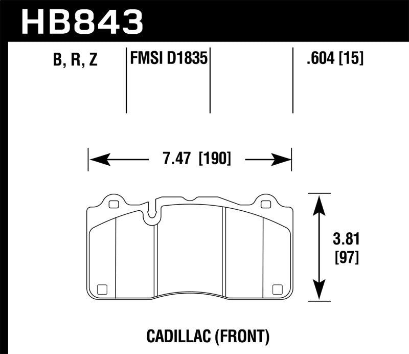 Hawk Performance Chevrolet Camaro ZL1 2018 front brake pads, high-performance brake pads with visible friction material and metal backing