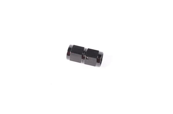 Radium Engineering 6AN female to female straight coupler fitting shown in the image, made of durable metal for high-performance applications.