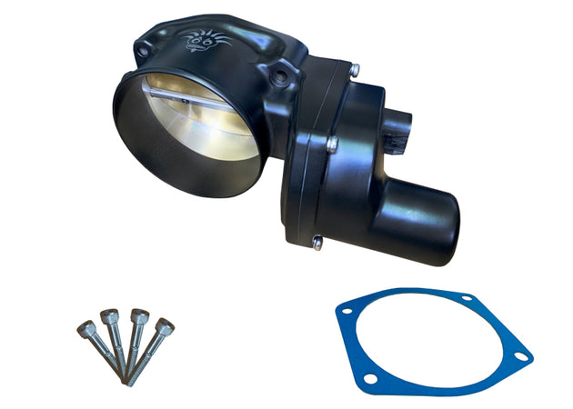 Granatelli Motor Sports black 103mm drive-by-wire throttle body for GM LS3/LSA/LSX engines, showing the sleek black finish and mounting points.