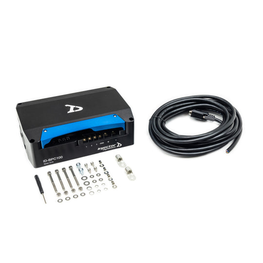 Injector Dynamics 100 AMP brushless pump controller for TI E5LM fuel pump, compact and durable automotive fuel pump controller.