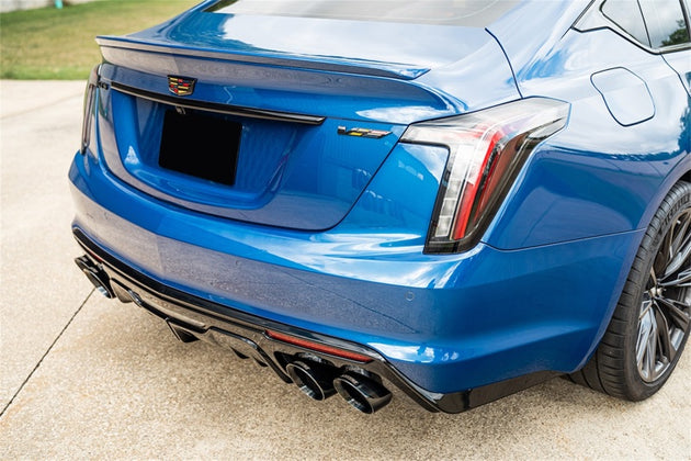 CORSA Performance Corsa 22-25 Caddy CT5-V Blackwing axle-back exhaust with dual rear exit and twin 4.5-inch black tips.