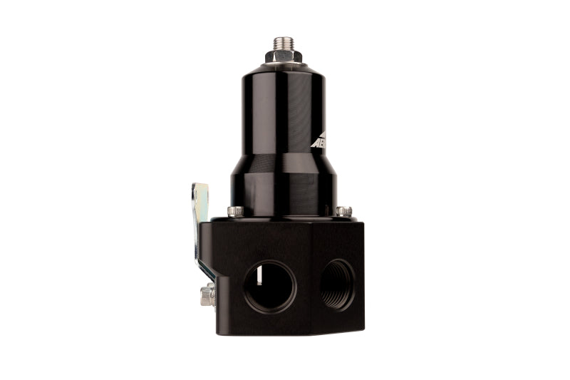 Aeromotive Pro-Series EFI boost reference fuel pressure regulator with adjustment knob and inlet/outlet fittings.