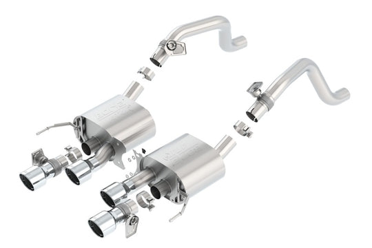 Borla catback exhaust for 2014-2015 Chevy Corvette C7 6.2L RWD with dual rolled center rear exit and NPP ATAK sound system.