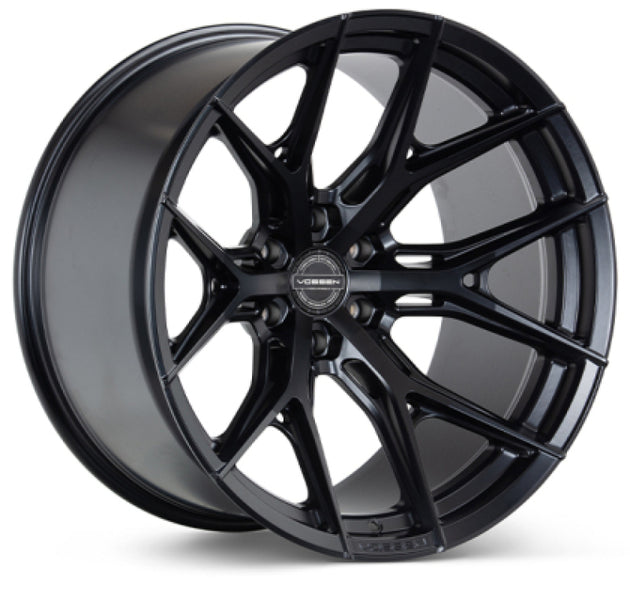 Vossen HF6-4 22-inch satin black forged wheel with super deep face, 8x165.1 bolt pattern, ET-18 offset, and 125.1 hub bore
