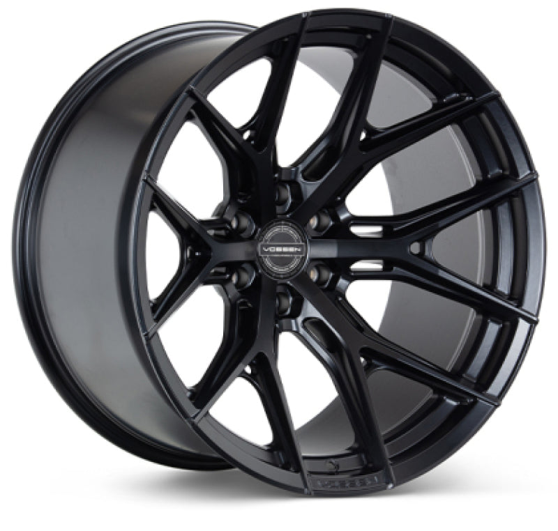 Vossen HF6-4 22-inch satin black forged wheel with super deep face, 8x165.1 bolt pattern, ET-18 offset, and 125.1 hub bore