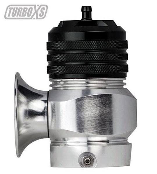 Turbo XS Type H-RFL blow off valve with aluminum piston and O-ring, showcasing its durable metal construction and sealing features.