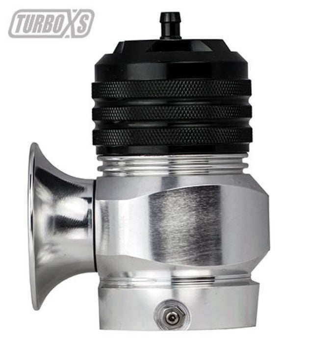 Turbo XS Type H-RFL blow off valve with aluminum piston and O-ring, showcasing its durable metal construction and sealing features.