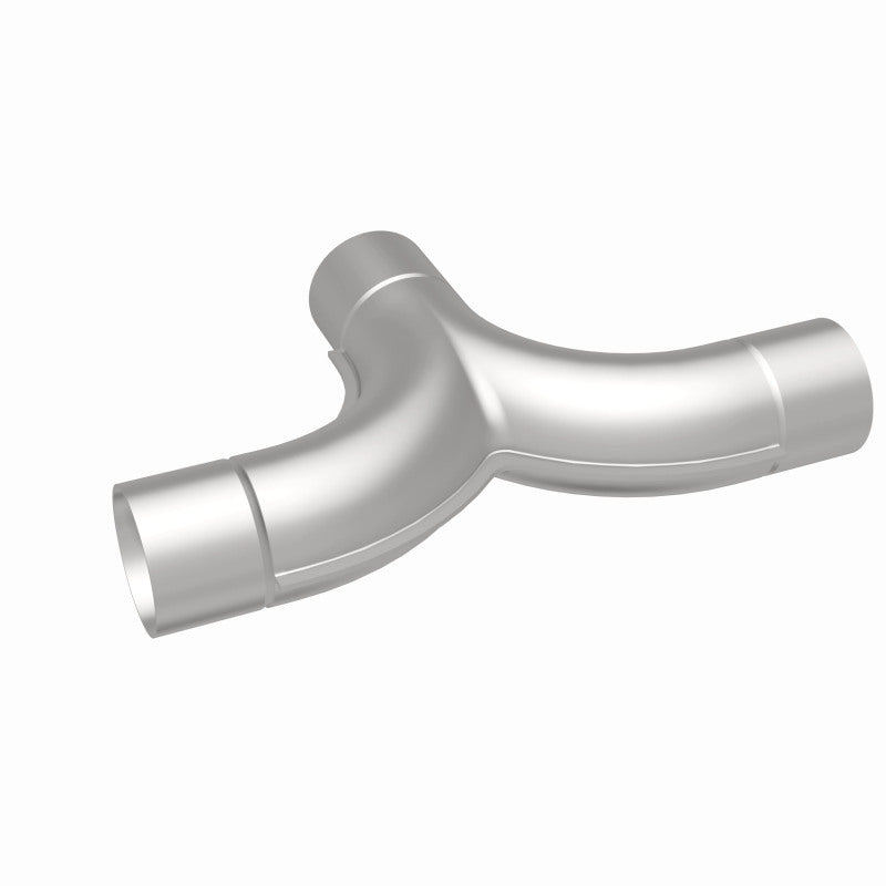 MagnaFlow 2.50-inch stainless steel smooth transition T connecting pipe with 90-degree bends for exhaust systems.