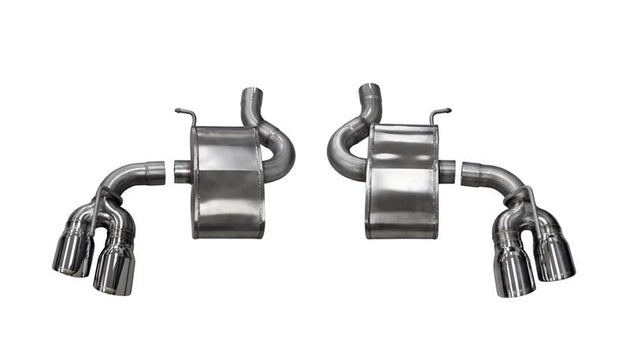 Polished CORSA Performance axle-back exhaust for Chevrolet Camaro SS 2017-2024 with 6.2L V8 engine, featuring dual tips and sleek finish.