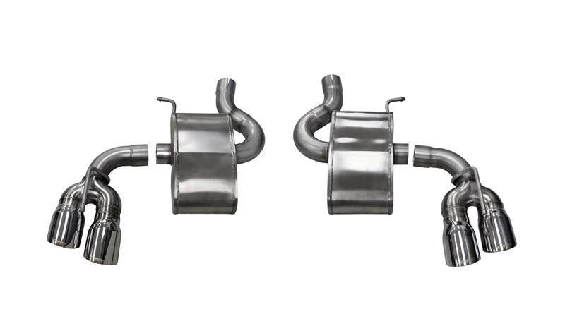 Polished CORSA Performance axle-back exhaust for Chevrolet Camaro SS 2017-2024 with 6.2L V8 engine, featuring dual tips and sleek finish.