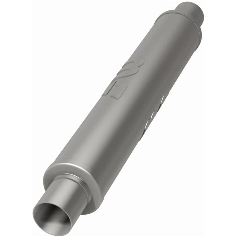 MagnaFlow Mag SS muffler with 22x4x4 inch dimensions and 2.5 inch inlet and outlet pipes, shown in the image.