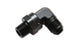 Vibrant 3AN to 1/8in NPT swivel 90-degree adapter fitting showing metal construction and swivel joint for secure connections.