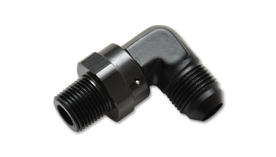 Vibrant -8AN to 3/8 inch NPT male swivel 90-degree adapter fitting for hydraulic and fluid transfer applications.