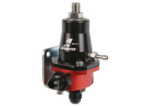 Aeromotive compact billet adjustable EFI fuel pressure regulator with AN-6 male inlet and return fitting.