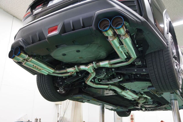HKS 2021 Subaru WRX LEGAMAX Sport catback exhaust system with polished tips and sleek stainless steel finish.