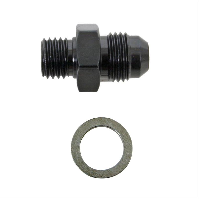 Fragola black male adapter fitting with -6AN to 12mm x 1.5 connection for automotive or hydraulic applications.