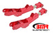 Red BMR Suspension BMR 10-15 5th Gen Camaro rear lower control arms with on-car adjustable polyurethane bushings.