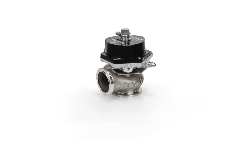 Garrett GVW-45 45mm black wastegate kit with metal components and actuator, designed for turbocharger boost control.