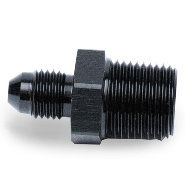 Black Snow Performance 3/8in NPT to 4AN straight water fitting for automotive fluid connections.