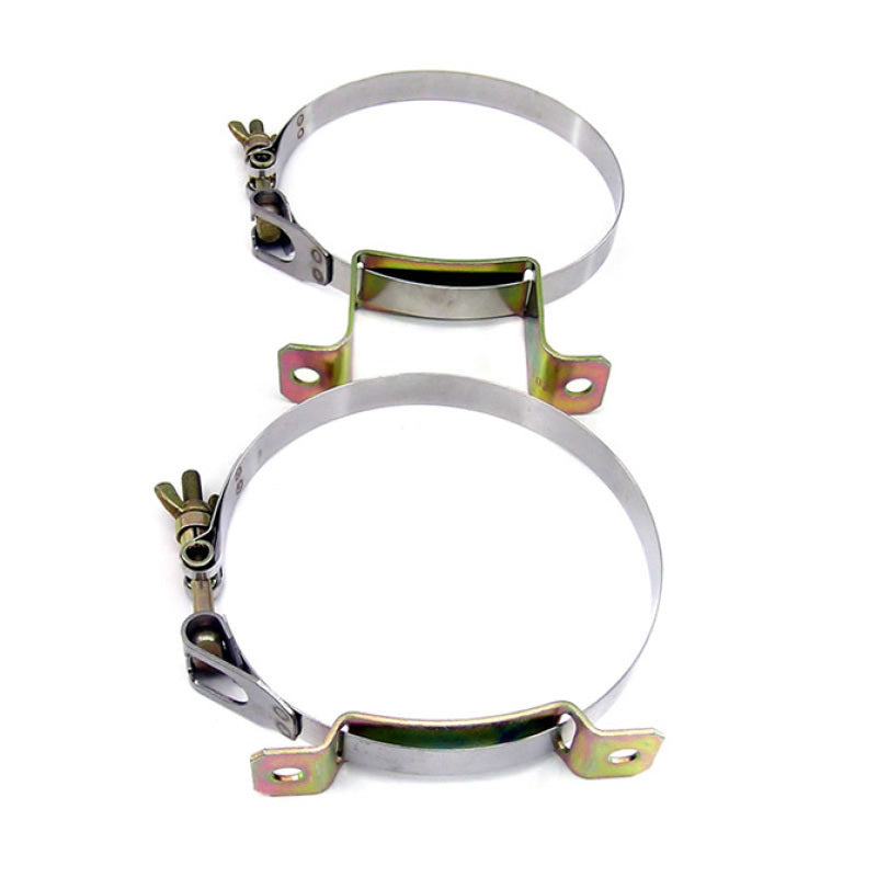 Stainless steel Nitrous Express bottle brackets designed for 10lb and 15lb aluminum nitrous oxide bottles.