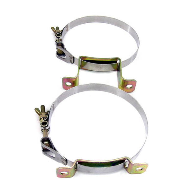 Stainless steel Nitrous Express bottle brackets designed for 10lb and 15lb aluminum nitrous oxide bottles.