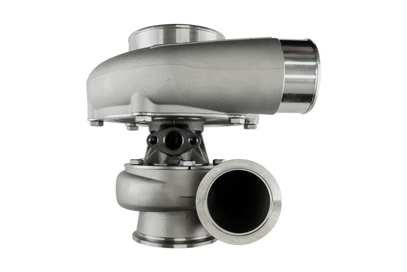 Turbosmart oil-cooled 6466 reverse rotation V-band turbocharger with external wastegate and 0.82 A/R, shown with V-band inlet and outlet.
