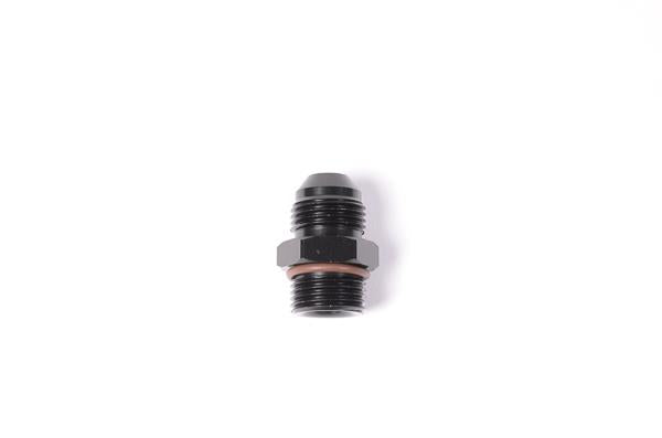 Radium Engineering 8AN ORB to 8AN male fitting showing high-quality metal connector with threaded end for automotive fluid connections.