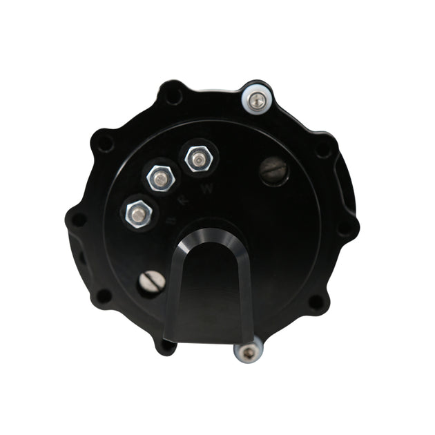 Aeromotive brushless spur gear in-tank fuel pump with TVS controller, 7 GPM, showcasing the compact pump and wiring connections.
