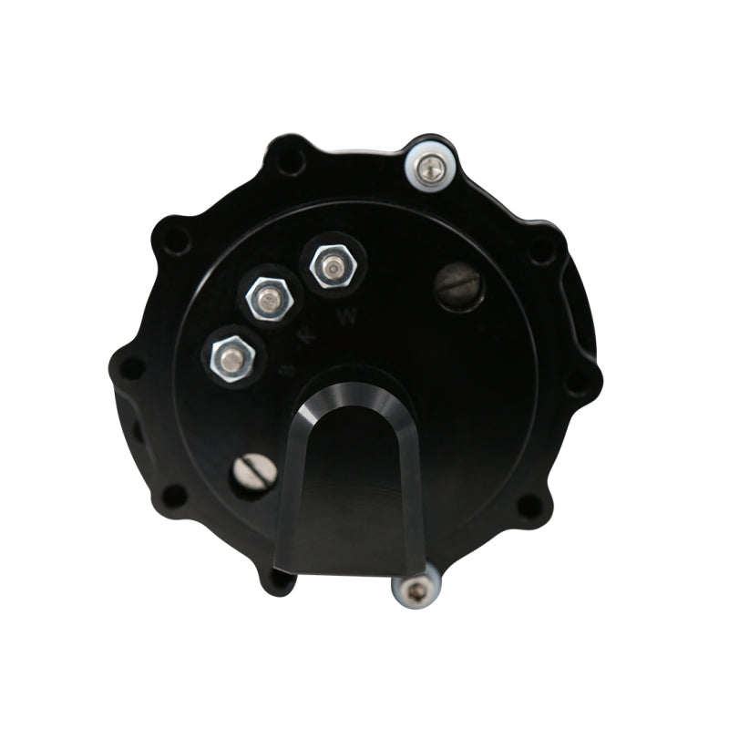 Aeromotive brushless spur gear in-tank fuel pump with TVS controller, 7 GPM, showcasing the compact pump and wiring connections.