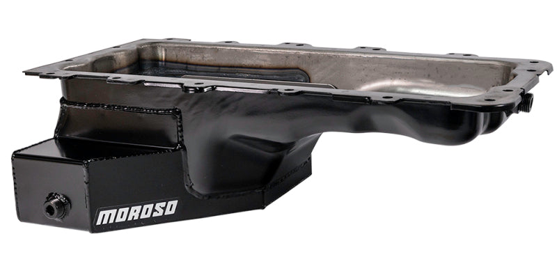 Moroso Ford 4.6/5.4L Road Race Baffled Wet Sump Oil Pan, 8-quart steel oil pan with rear sump and 6.5-inch depth