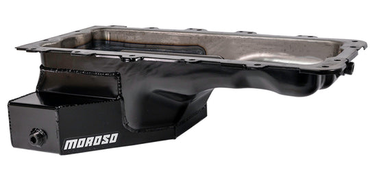 Moroso Ford 4.6/5.4L Road Race Baffled Wet Sump Oil Pan, 8-quart steel oil pan with rear sump and 6.5-inch depth