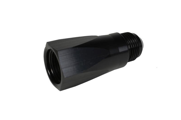 Aeromotive in-line full flow check valve with male -10 AN inlet and female -10 AN outlet, designed for fuel system applications.