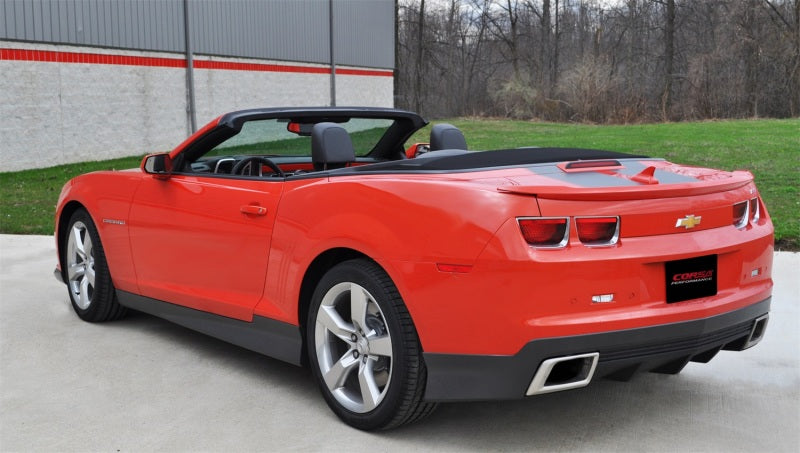 CORSA Performance catback exhaust for 2011-2013 Chevrolet Camaro SS 6.2L V8, showing factory bezel connection and twin exhaust pipes