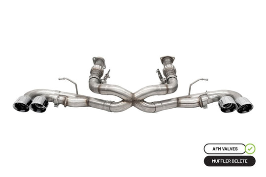 Corvette C8 Corsa 20-25 3-inch Xtreme Cat-Back Exhaust with quad 4.5-inch tips and integrated AFM valve for enhanced sound and performance.