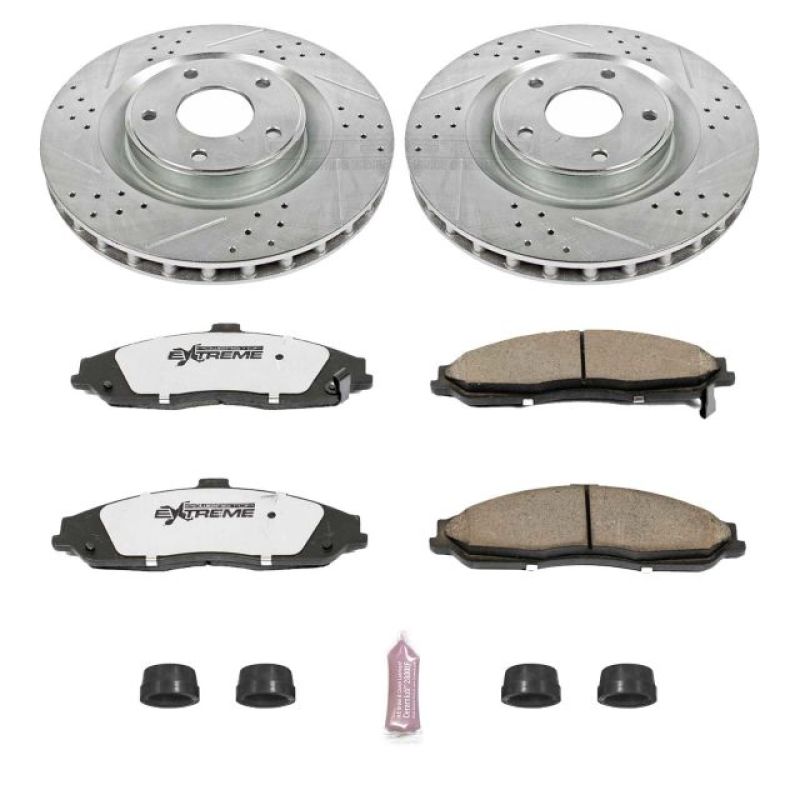 PowerStop Z26 Street Warrior brake kit for Cadillac XLR front brakes, performance D&S brake components, new and installed.