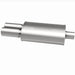 MagnaFlow stainless steel muffler with tip, 14x5x8 inches, featuring 2.25/3 inch inlet and outlet pipes, designed for vehicle exhaust systems.
