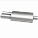 MagnaFlow stainless steel muffler with tip, 14x5x8 inches, featuring 2.25/3 inch inlet and outlet pipes, designed for vehicle exhaust systems.