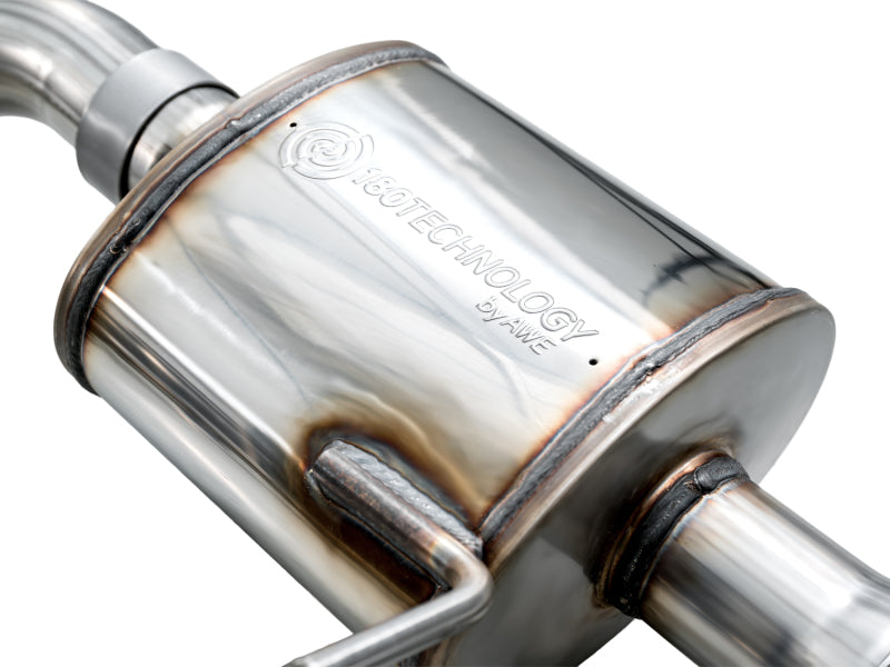 AWE Tuning Volkswagen Jetta GLI Touring Edition catback exhaust with diamond black tips, shown from the side view.