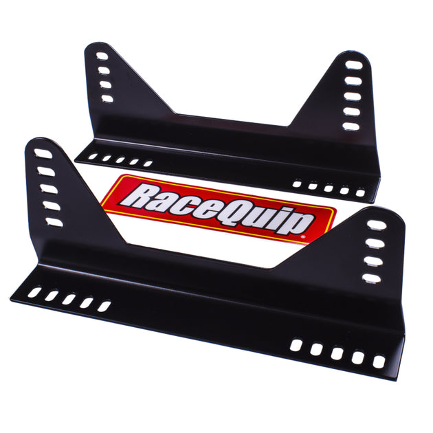 RaceQuip 160mm steel seat mount bracket for racing seats, shown with mounting holes and sturdy construction.