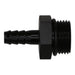 DeatschWerks matte black 10AN ORB male to 5/16-inch male triple barb fitting with O-ring, designed for fuel or fluid lines.