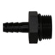 DeatschWerks matte black 10AN ORB male to 5/16-inch male triple barb fitting with O-ring, designed for fuel or fluid lines.