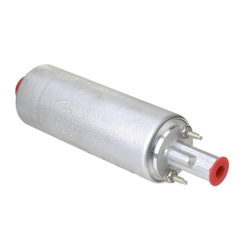 Walbro bulk fuel pump for automotive use, showing the compact, high-performance pump with inlet and outlet connections.