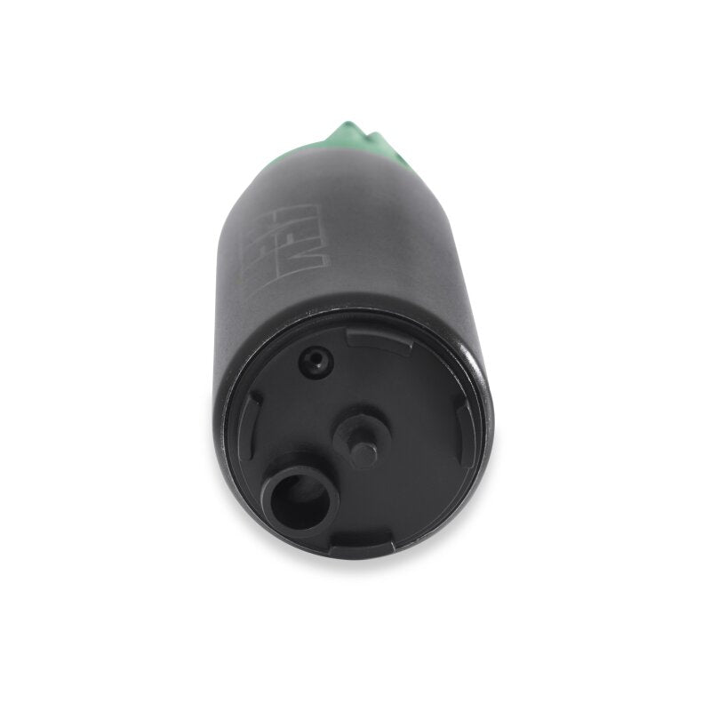 AEM 400 LPH E85 compatible fuel pump kit with single barb connection, designed for ethanol fuel systems, shown in close-up image.