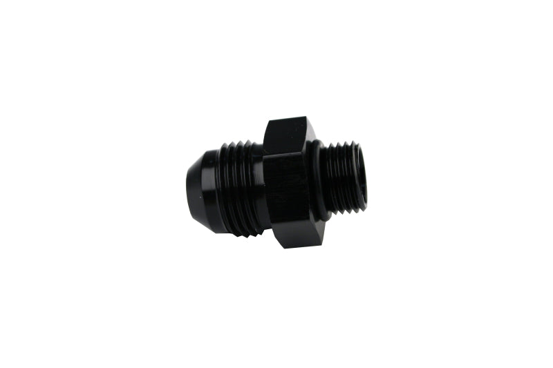 Aeromotive AN-6 to AN-8 flare union fitting for automotive fluid connections, showing the metal fittings and threading.