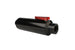 Aeromotive in-line AN-12 fuel filter with shutoff valve, 100 micron stainless steel element, black anodize finish for fuel systems.